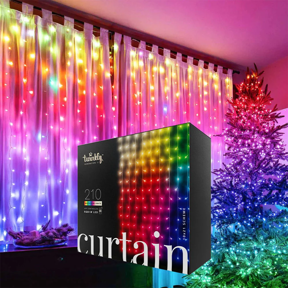 Twinkly 210 multicolour white LED curtain Christmas lights